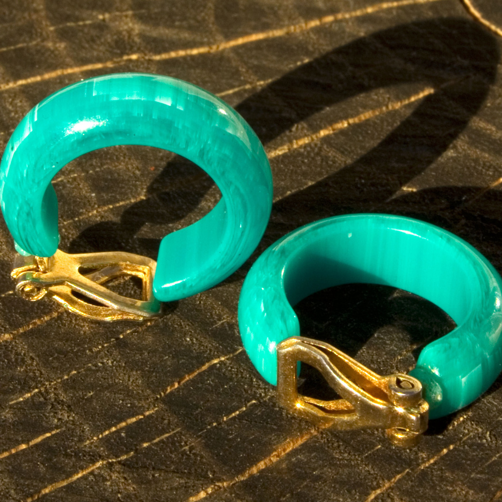 Spring Green Simulated Malachite Hoop Earrings
